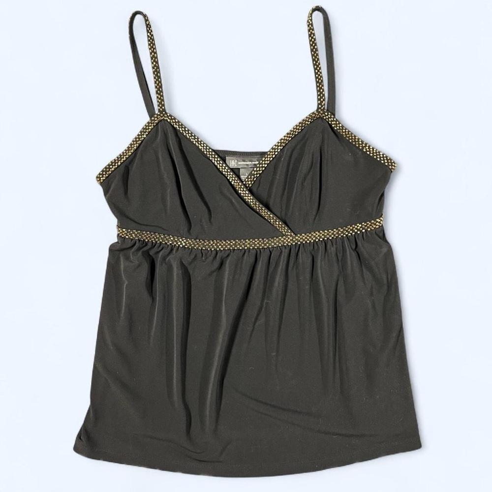Y2k Beaded Babydoll Tank Top Black Gold Large Whimsigoth Boho Glam Party